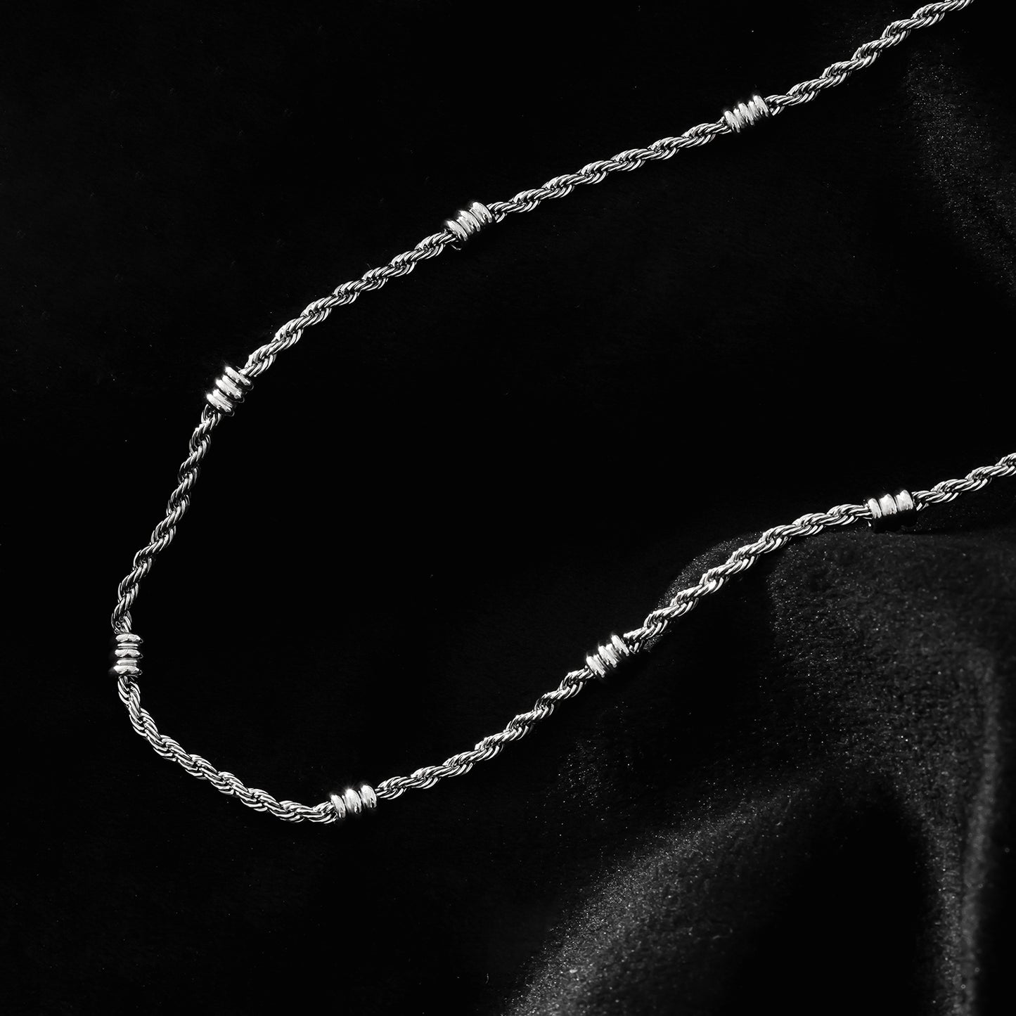 LEMOGES Silver Toned White Gold: Beaded Rope Chain Necklace