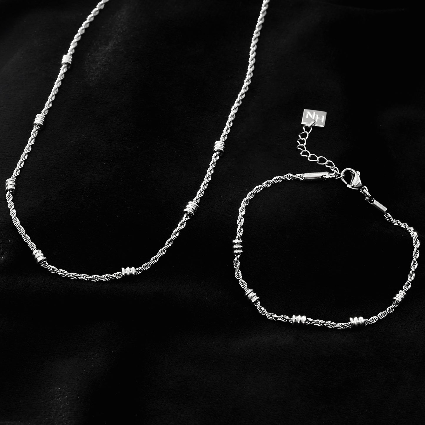 LEMOGES Silver Toned White Gold: Beaded Rope Chain Necklace