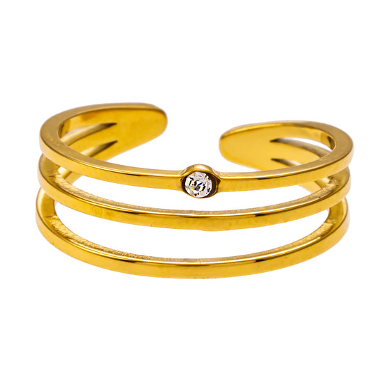 Style LIEZEL: Triple Band Ring with a  Solitaire Zirconia Gemstone