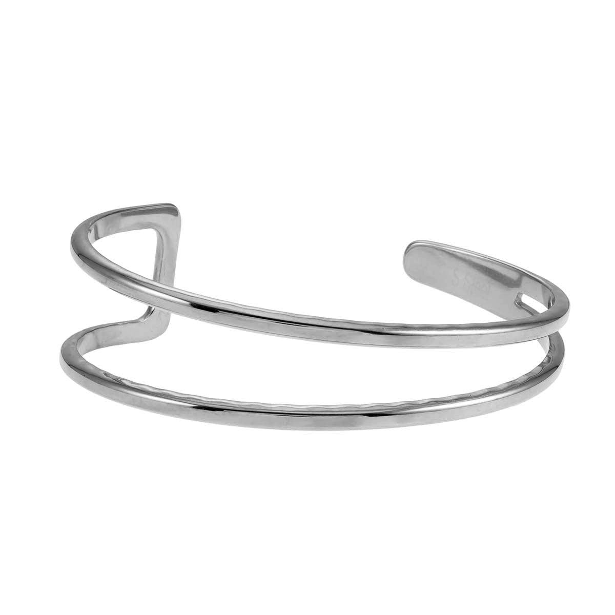 LILIANNA: Minimalist-Chic Double Band Bracelet in Silver Toned White Gold