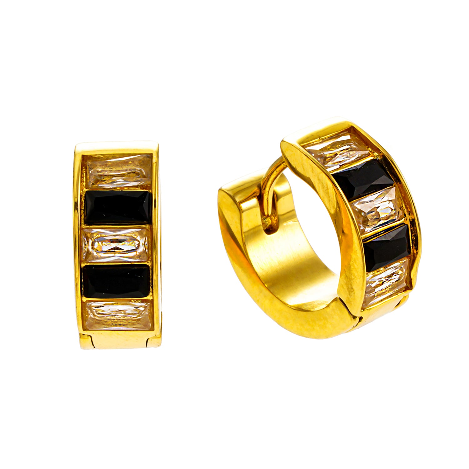 Style LOTTA 122216: Retro Black &amp; White Embedded Zirconia Mini Hoop Earrings.&nbsp;