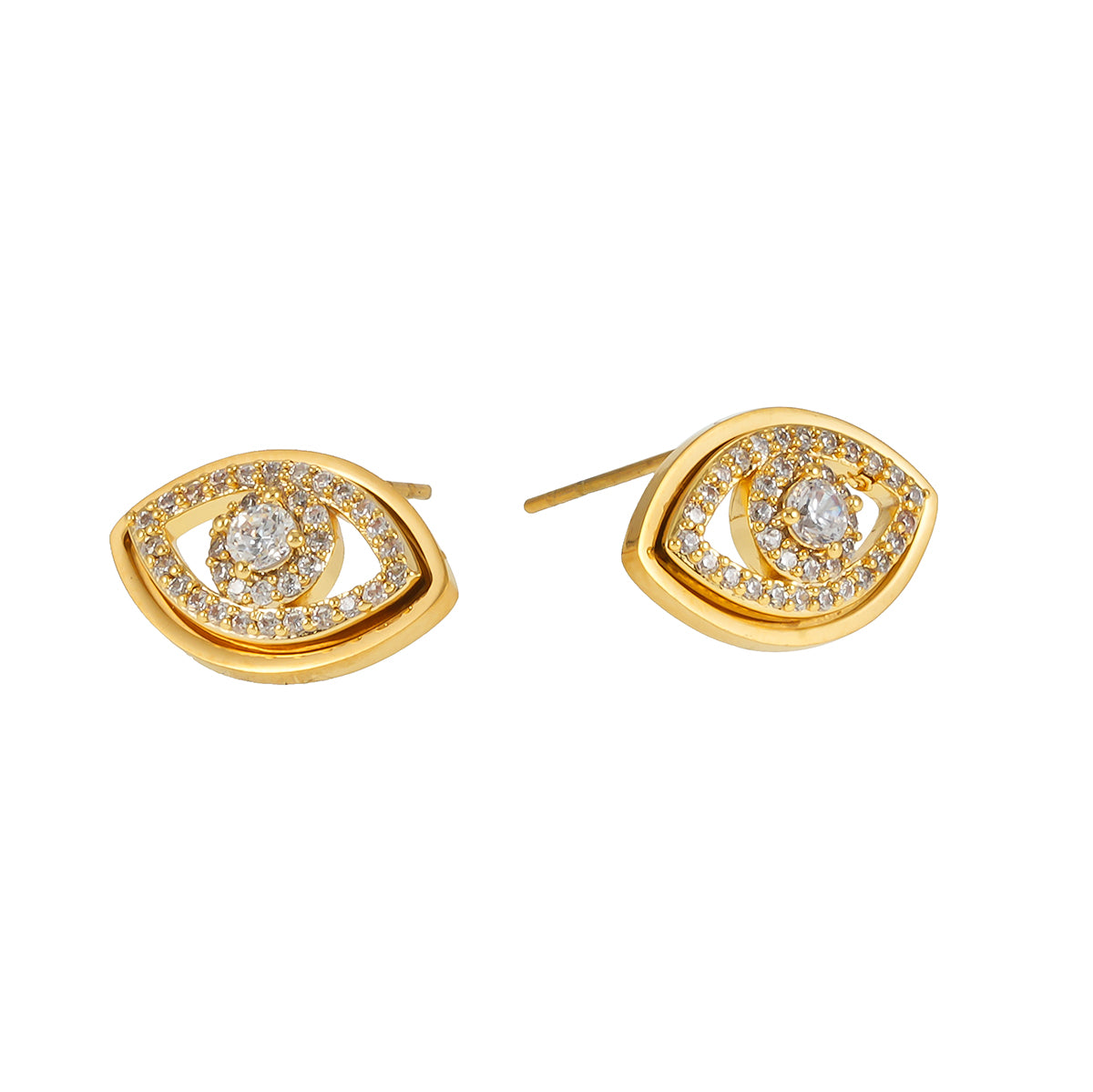 LUCKY EYE Gold: Zirconia (CZ) Embellished Evil Eye Stud Earrings