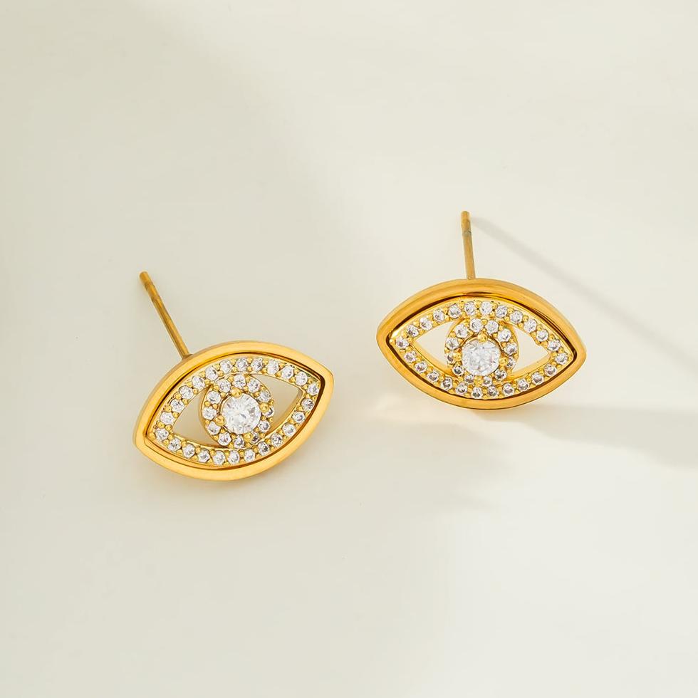 LUCKY EYE Gold: Zirconia (CZ) Embellished Evil Eye Stud Earrings