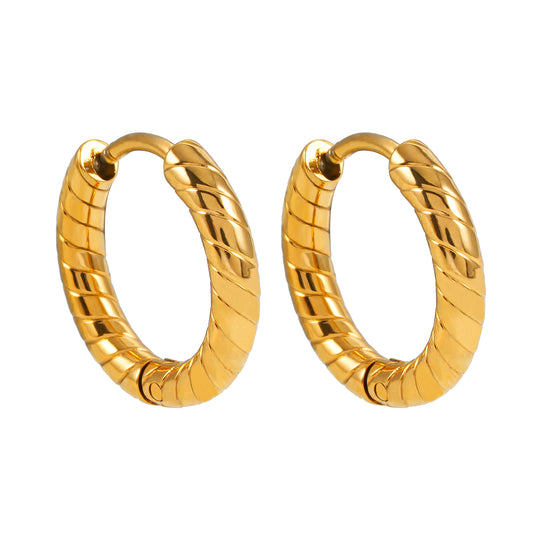 LUPITA: Swirl Design Textured Hoop Earrings in Gold