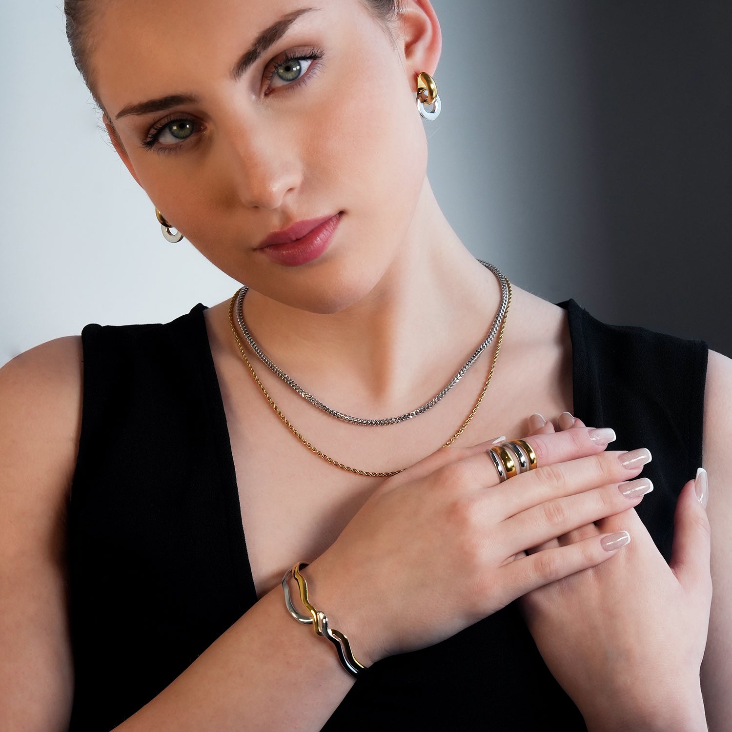 FREDRIKA: Mixed Metals Abstract Geometric-Chic Bracelet