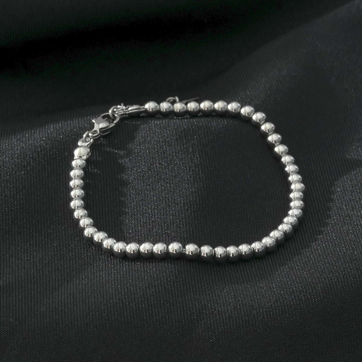 MANAMI Silver Toned White Gold: Ball-Beads Contemporary Chain Bracelet