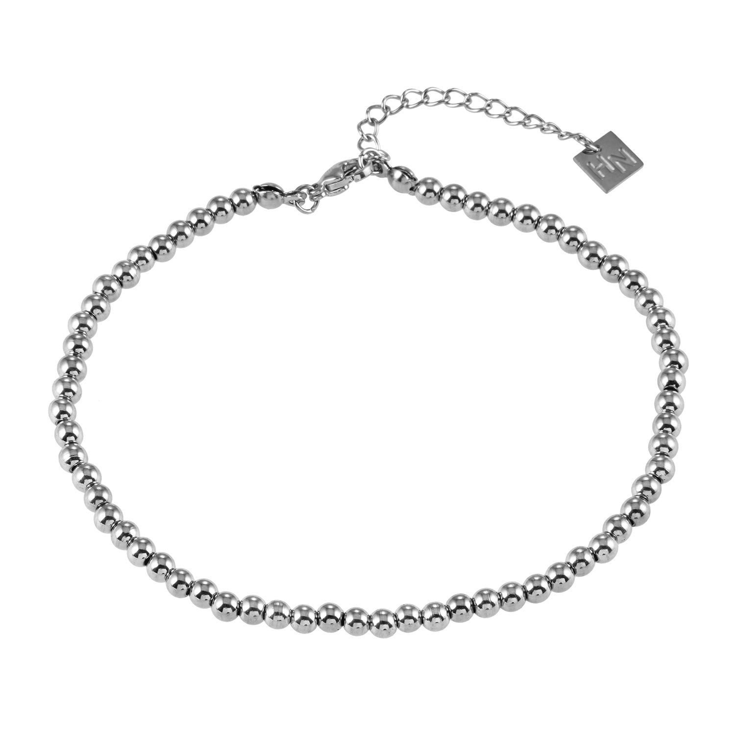 Style MANAMI LG 6494S: Ball-Beads Contemporary Chain Silver Anklet.