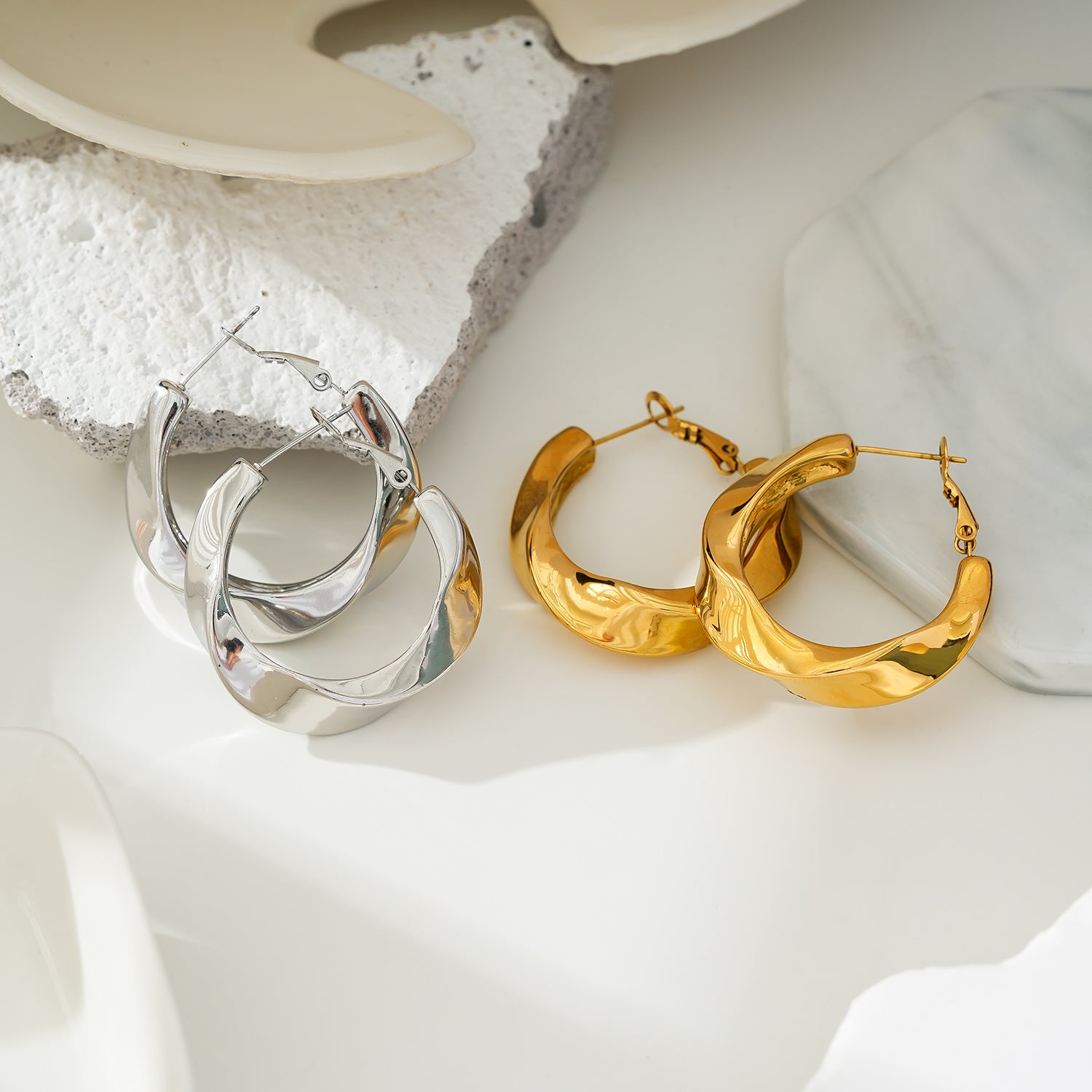 Style MARFA Gold & Silver: Sculptured Abstract Hoop Earrings