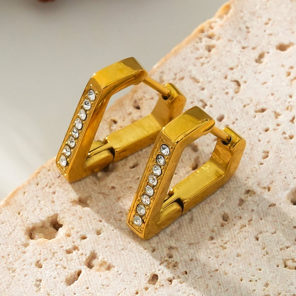 MARIETTA: Triangle Shaped Mini Hoop Earrings with Pavé Zirconia