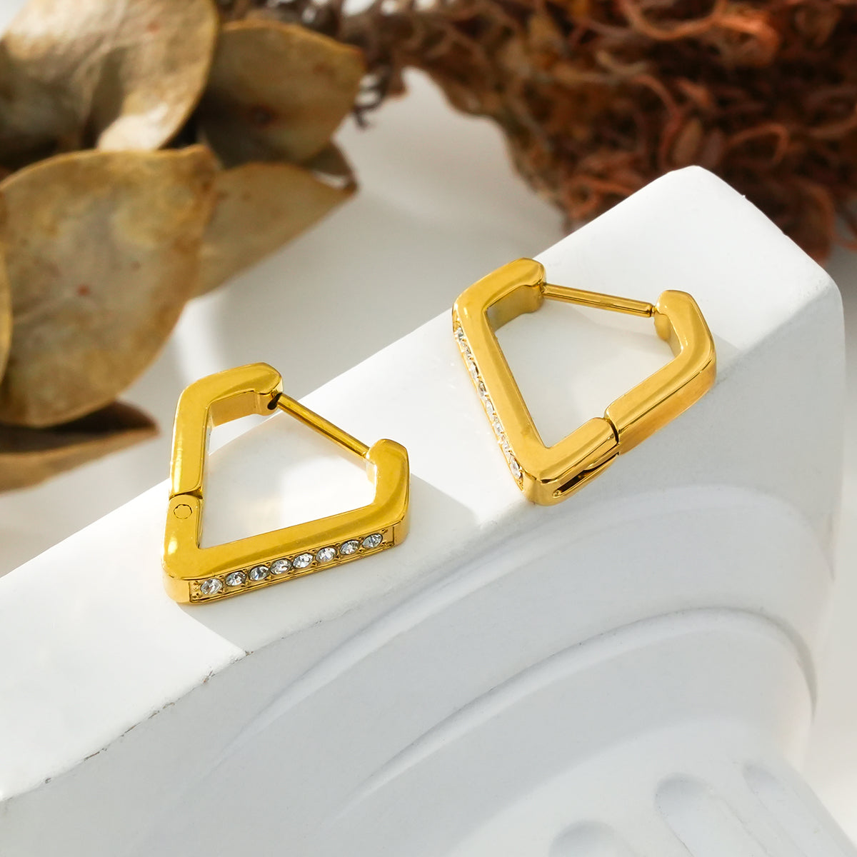 MARIETTA: Triangle Shaped Mini Hoop Earrings with Pavé Zirconia