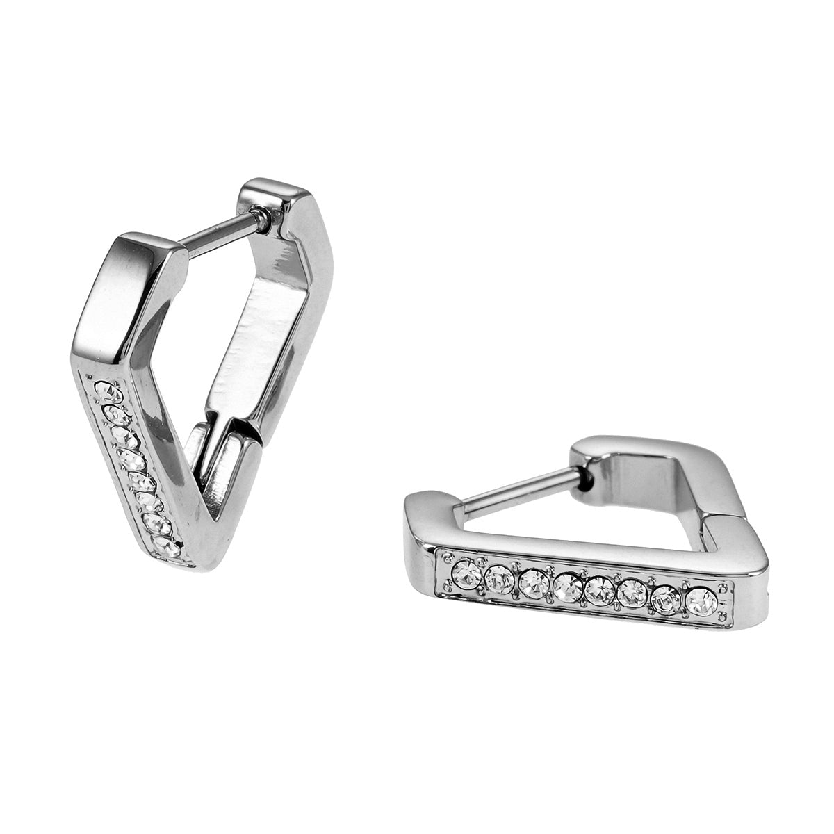 MARIETTA White Gold (Silver Toned): Triangle Shaped Mini Hoop Earrings with Pavé Zirconia