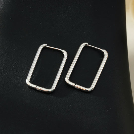 MAZUNTA: Square Silver Toned White Gold Hoops - A Bold Twist on Classic Elegance