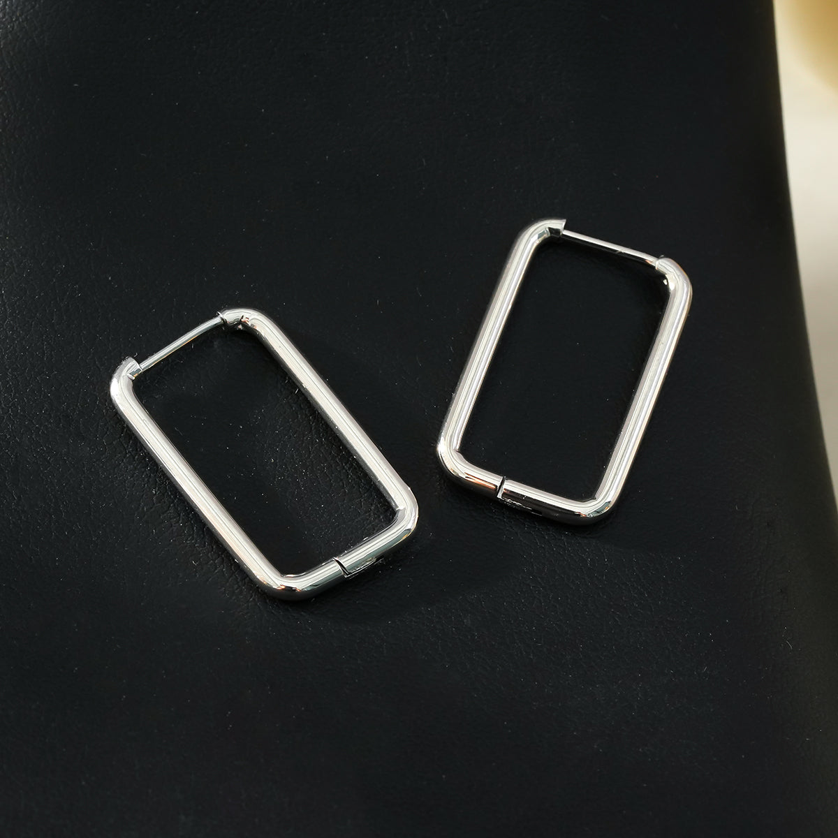 MAZUNTA: Square Silver Toned White Gold Hoops - A Bold Twist on Classic Elegance