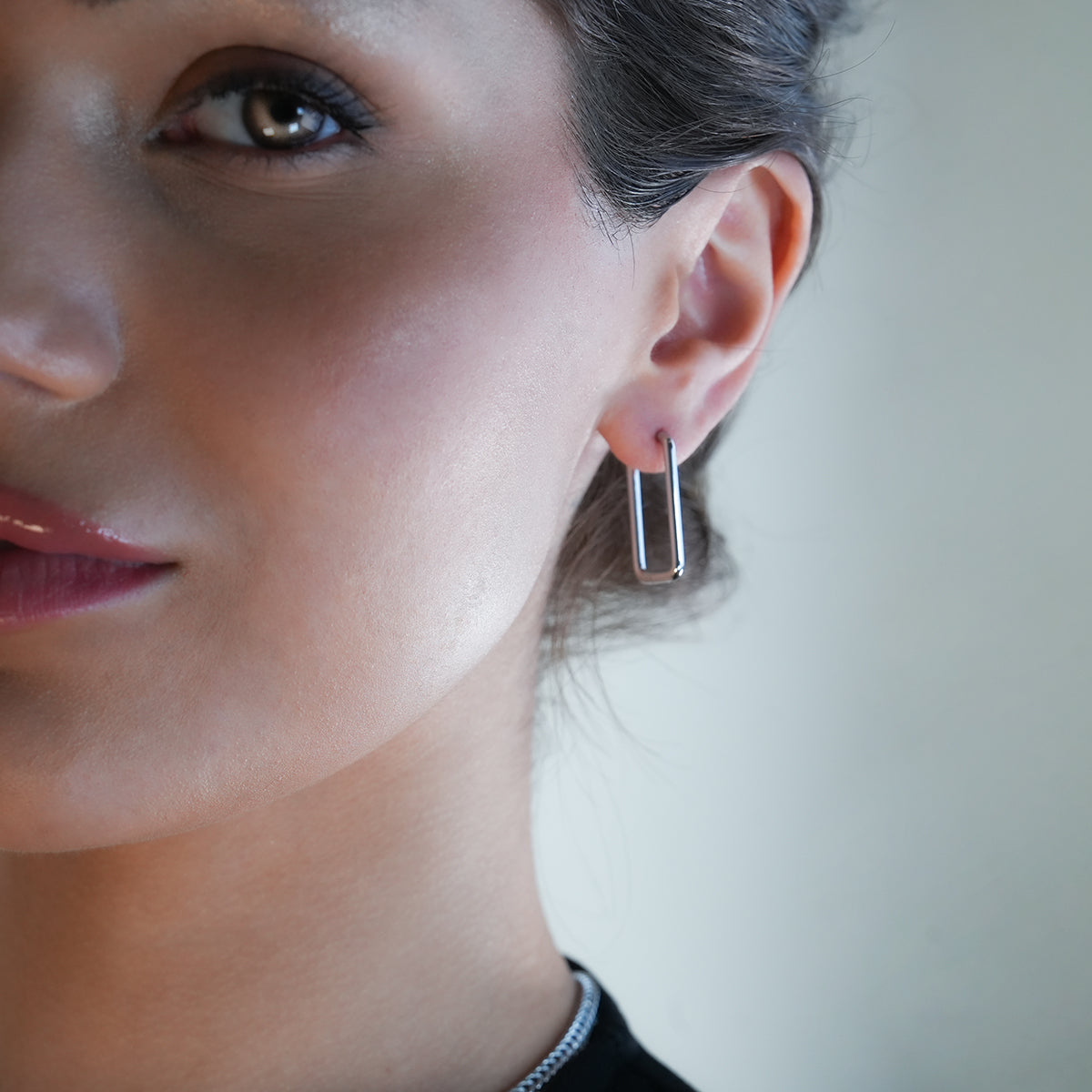 MAZUNTA: Square Silver Toned White Gold Hoops - A Bold Twist on Classic Elegance