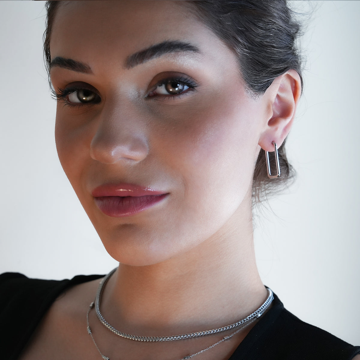 MAZUNTA: Square Silver Toned White Gold Hoops - A Bold Twist on Classic Elegance