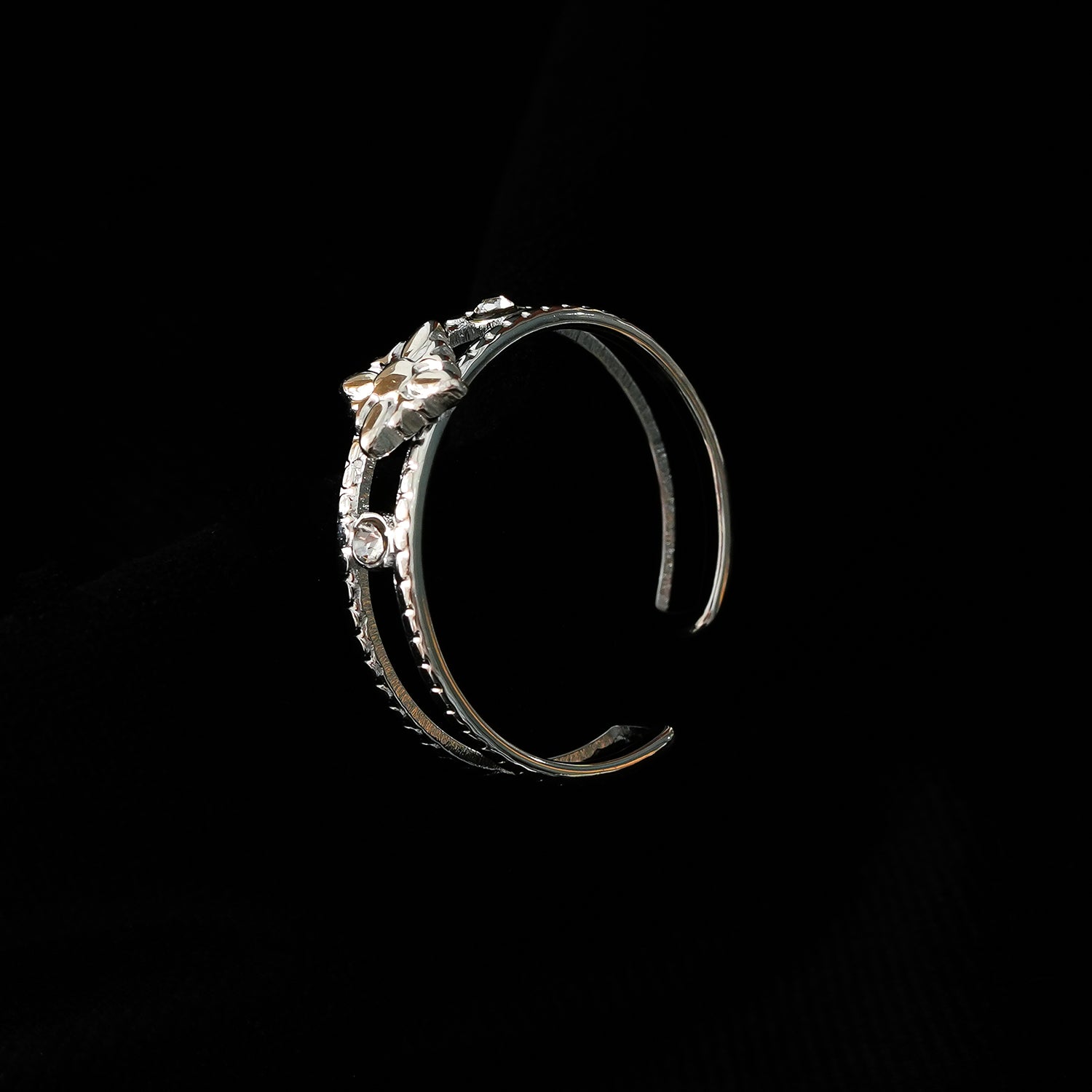 MICHELE White Gold (Silver Toned) Gold:  Vintage Inspired Double Stacked Ring.