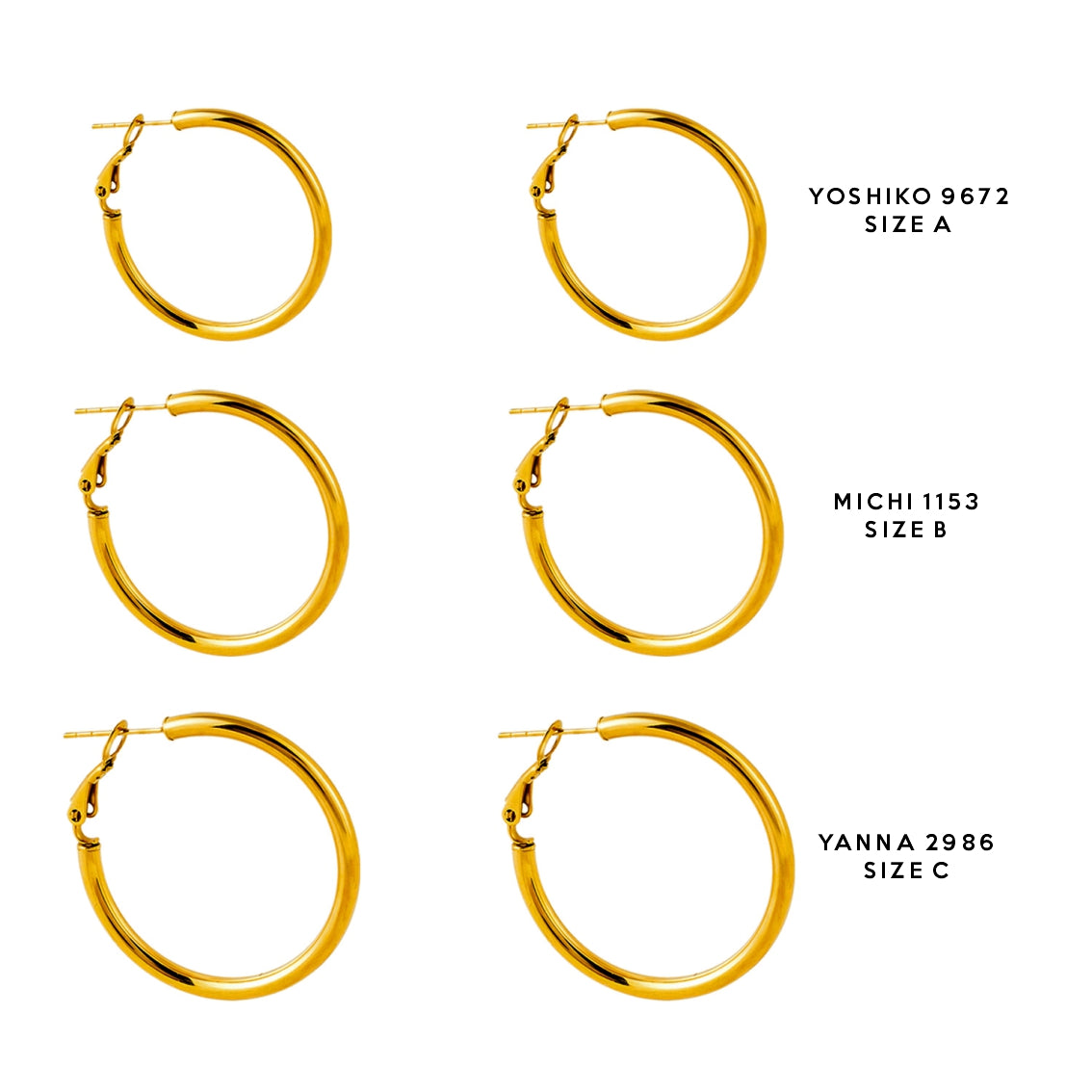 Style YOSHIKO 9672: Mid-Width Essential Hoop Earrings Gold Size A (2 cm)