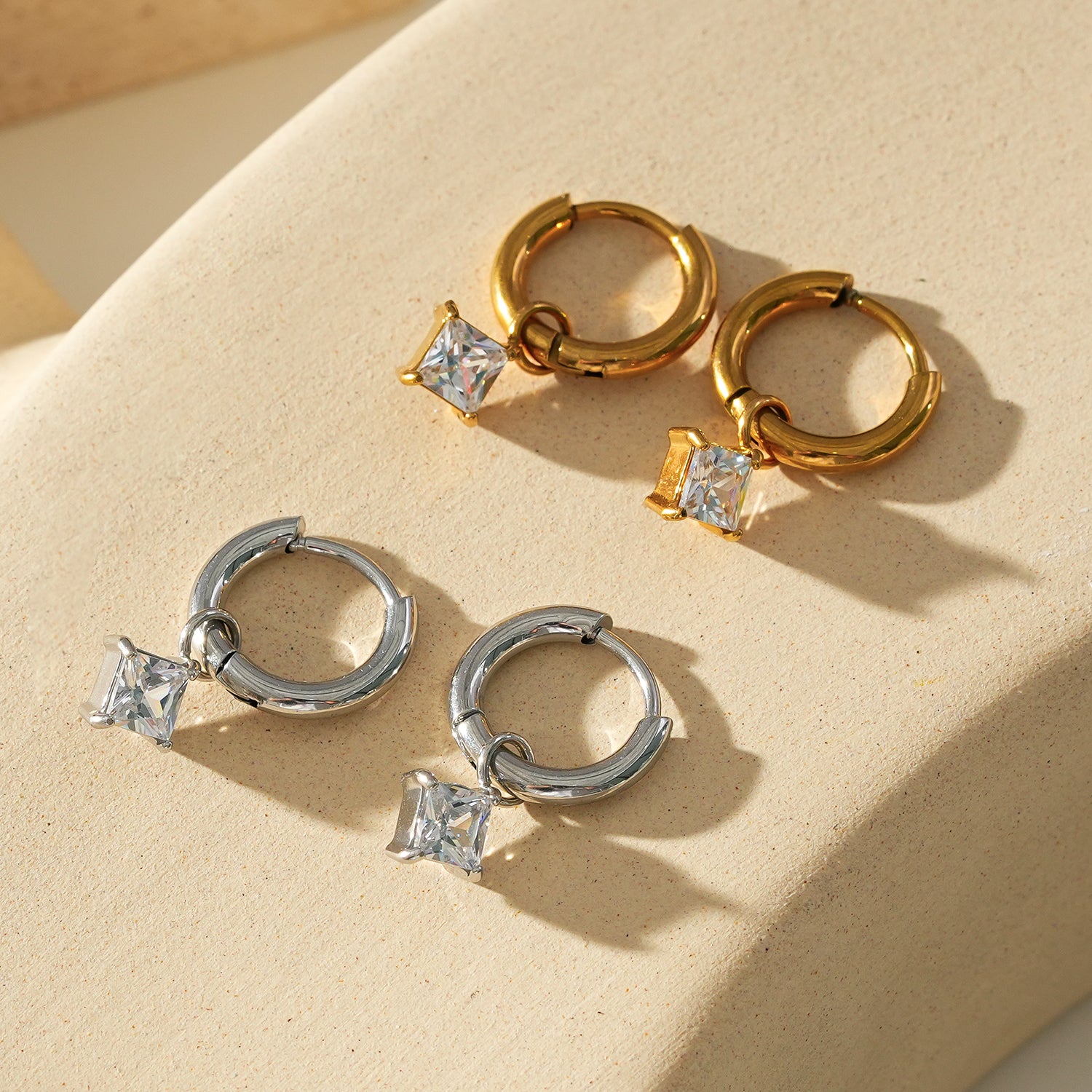 Style MORANDI Gold & White Gold (Silver Toned): Vintage Inspired Hoops with Removable Moissanite Charms