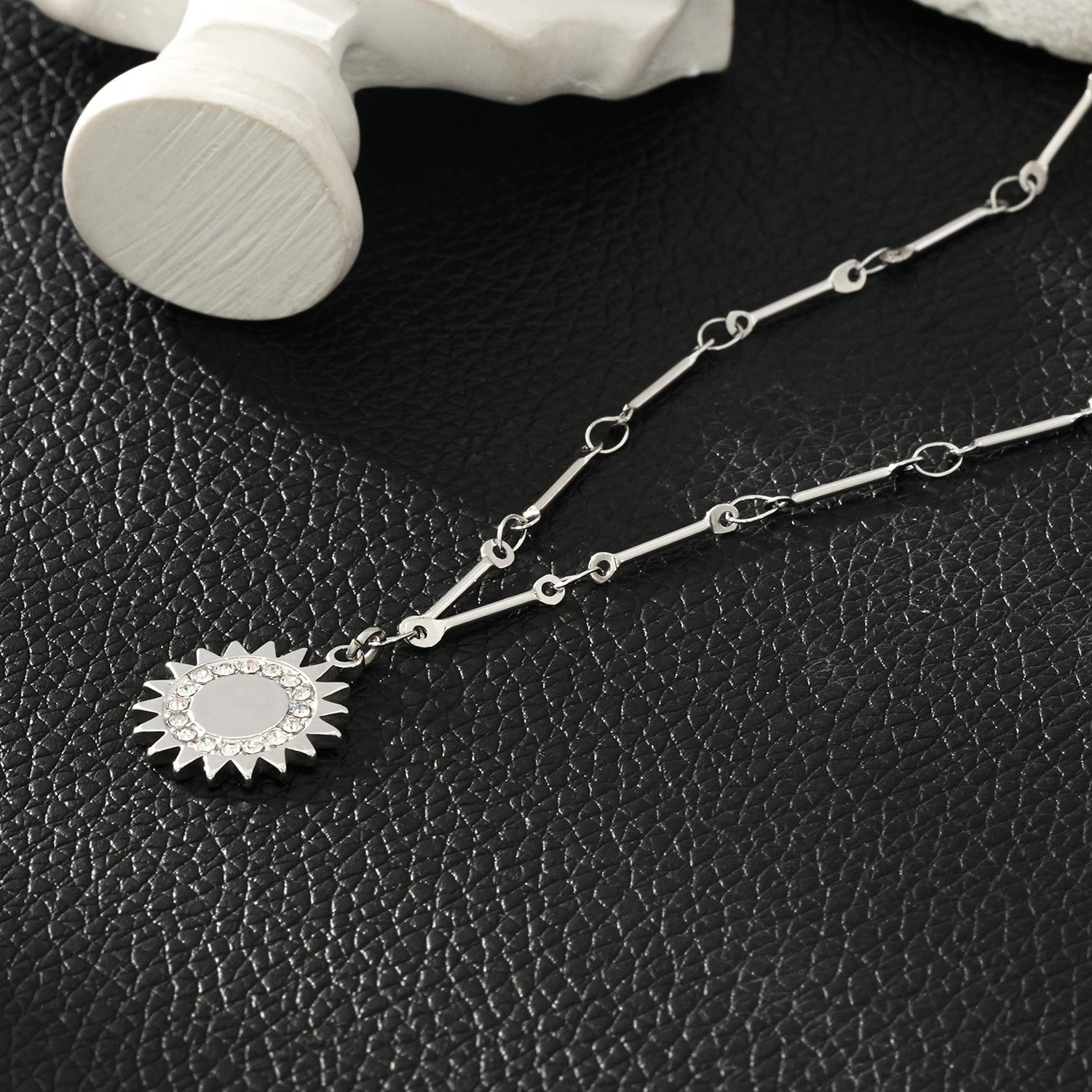 NOMIA White Gold (Silver Toned): Radiant Sunburst Pendant Zirconia Chain Necklace