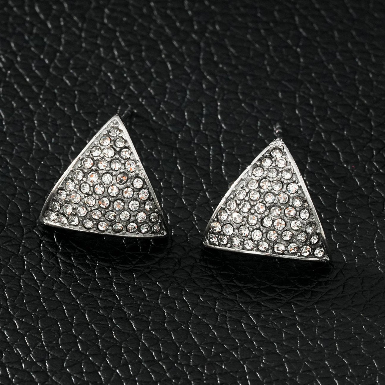 OTARU White Gold (Silver Toned): Pavé Zirconia (CZ) Triangle Shaped Stud Earrings.