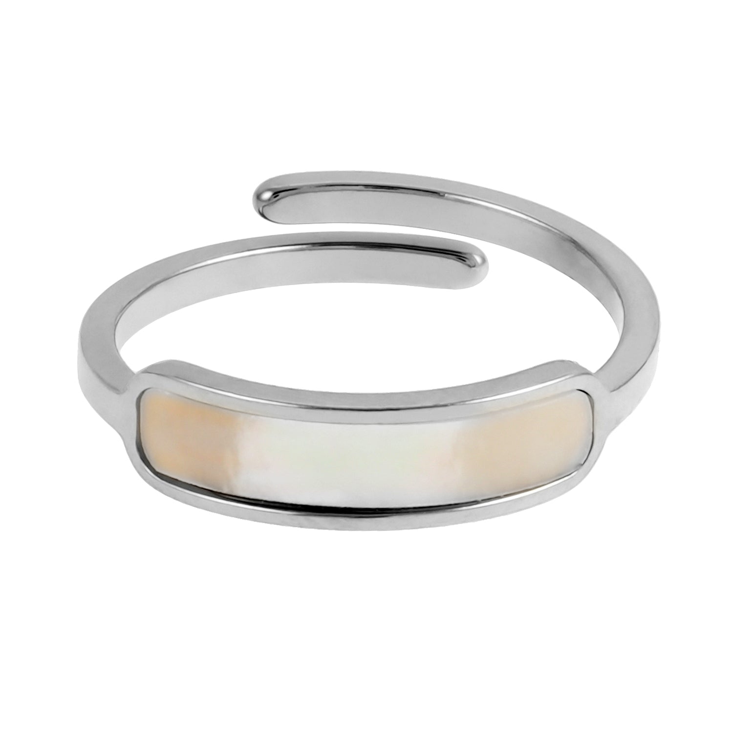 PEILLON White Gold (Silver Toned): Modern Minimalist Natural Shell Band Inset Ring