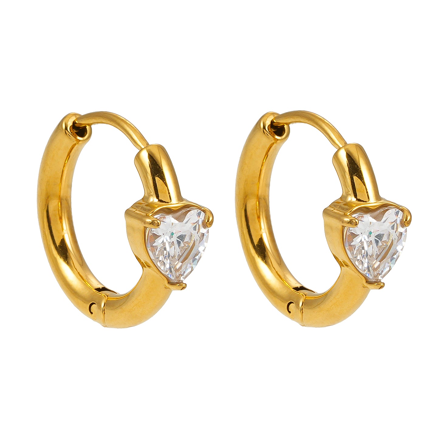 Style PELLE Gold: Mini Hoop Gold Earrings with Heart Shaped Moissanite