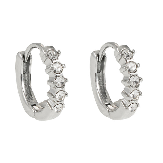 PORTREE: Zirconia Encased Classic Mini Hoop in Silver Toned White Gold