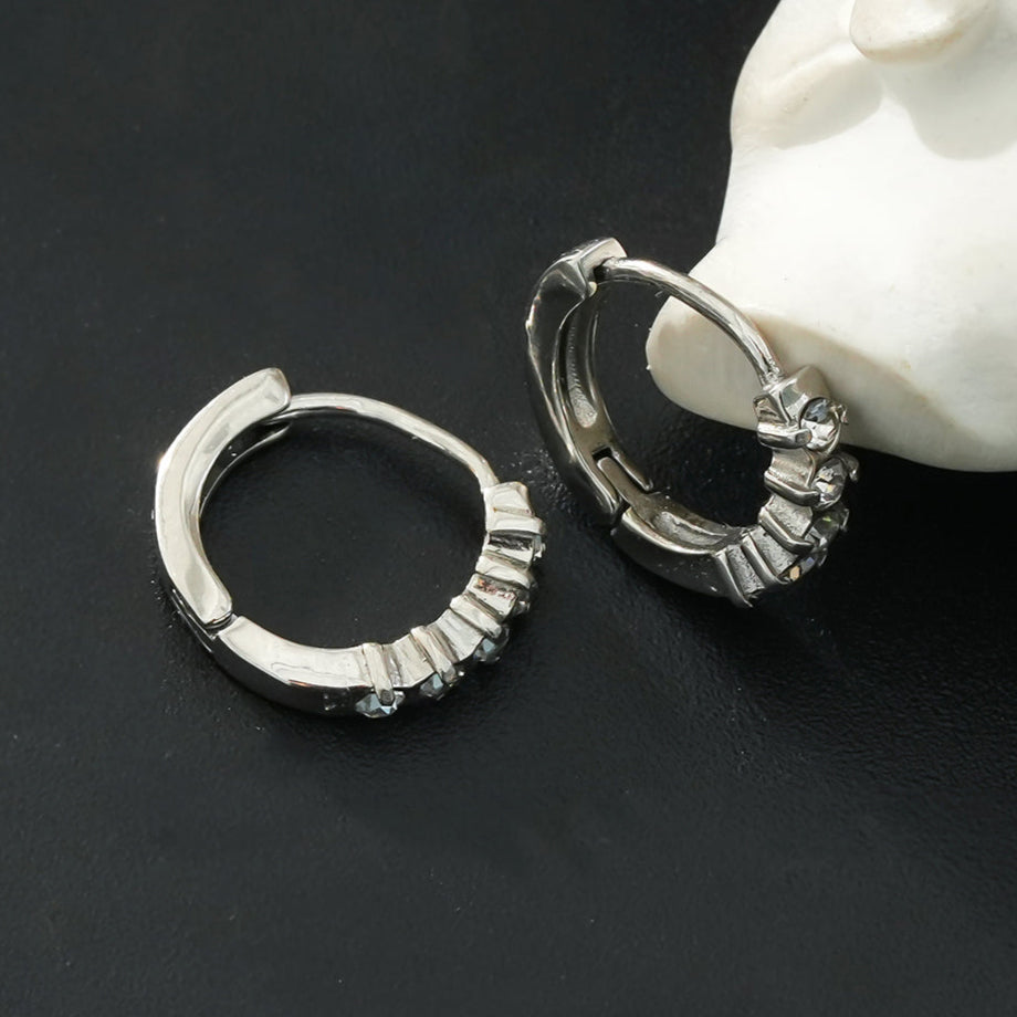 PORTREE: Zirconia Encased Classic Mini Hoop in Silver Toned White Gold