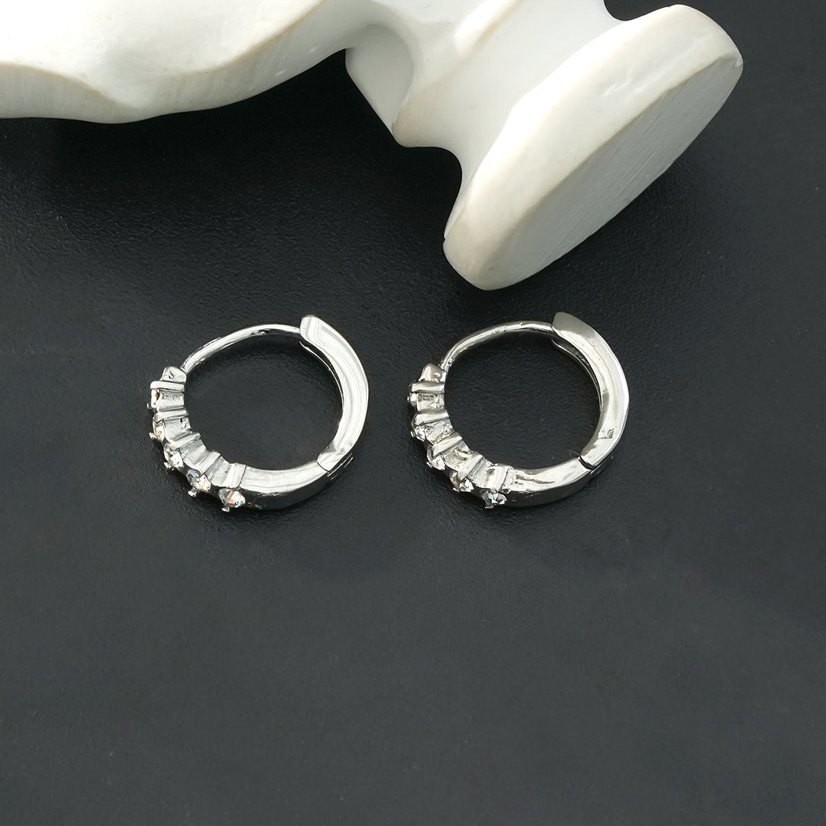 PORTREE: Zirconia Encased Classic Mini Hoop in Silver Toned White Gold