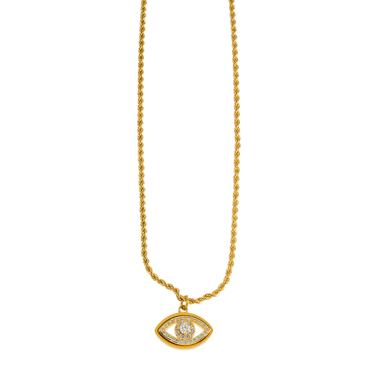 PROTACTOR Gold: Zirconia (CZ) Embellished Evil Eye Chain Necklace