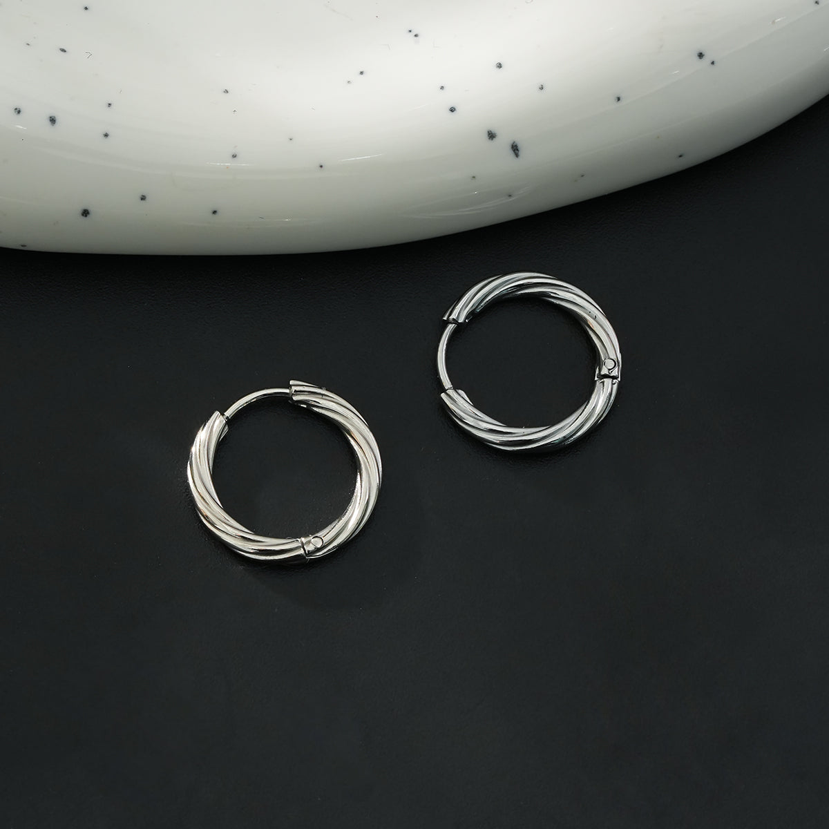 PURLEY: White Gold (Silver Toned) Textured Mini Hoop Earrings