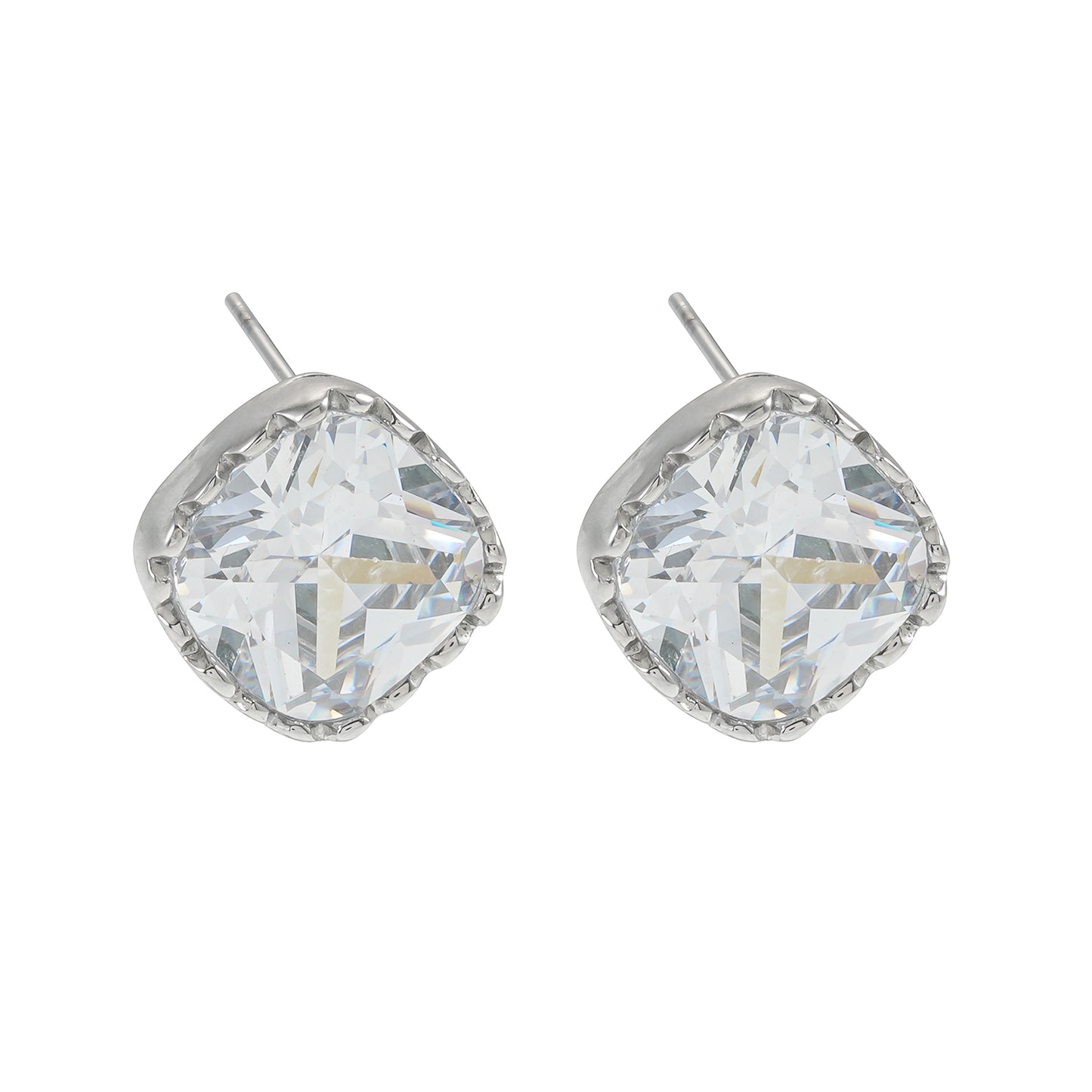 RICCA Silver: Moissanite (Diamond Alternative) Square Shaped Ornate Cased Essential Daily Studs.