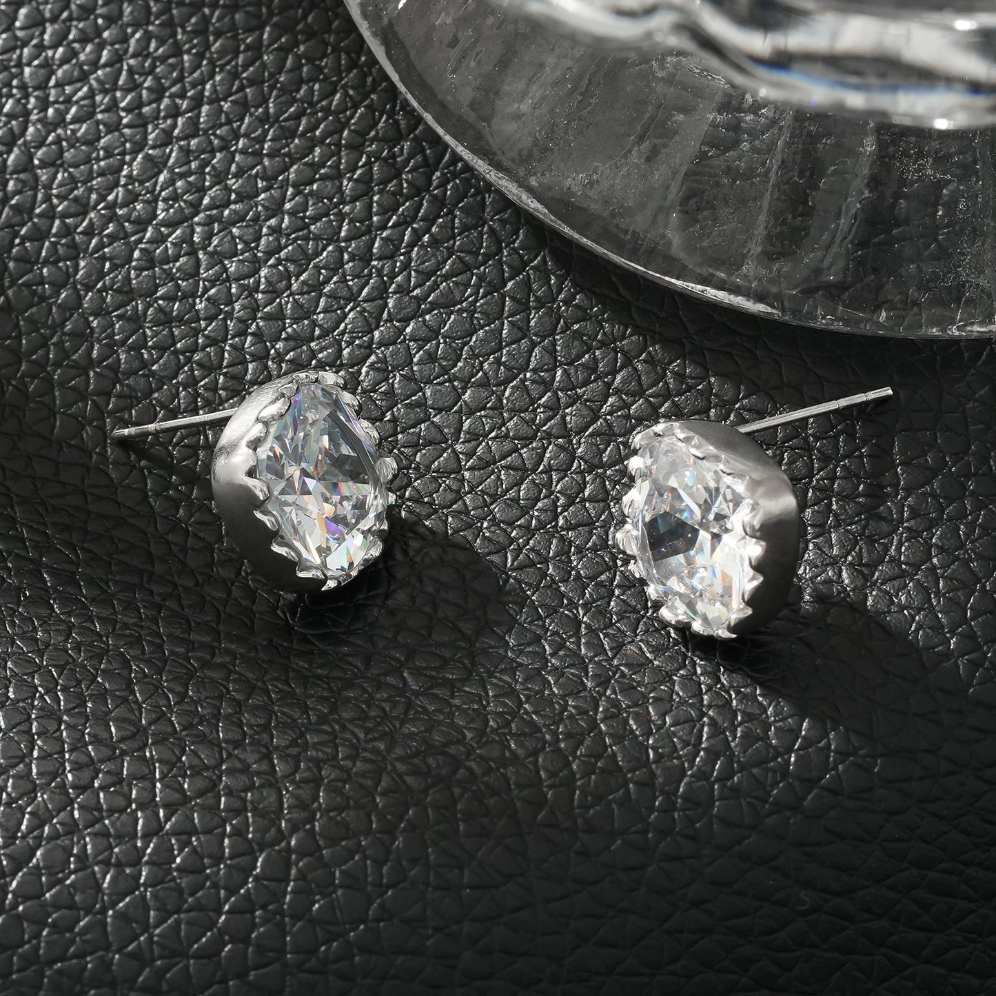 RICCA Silver: Moissanite (Diamond Alternative) Square Shaped Ornate Cased Essential Daily Studs.