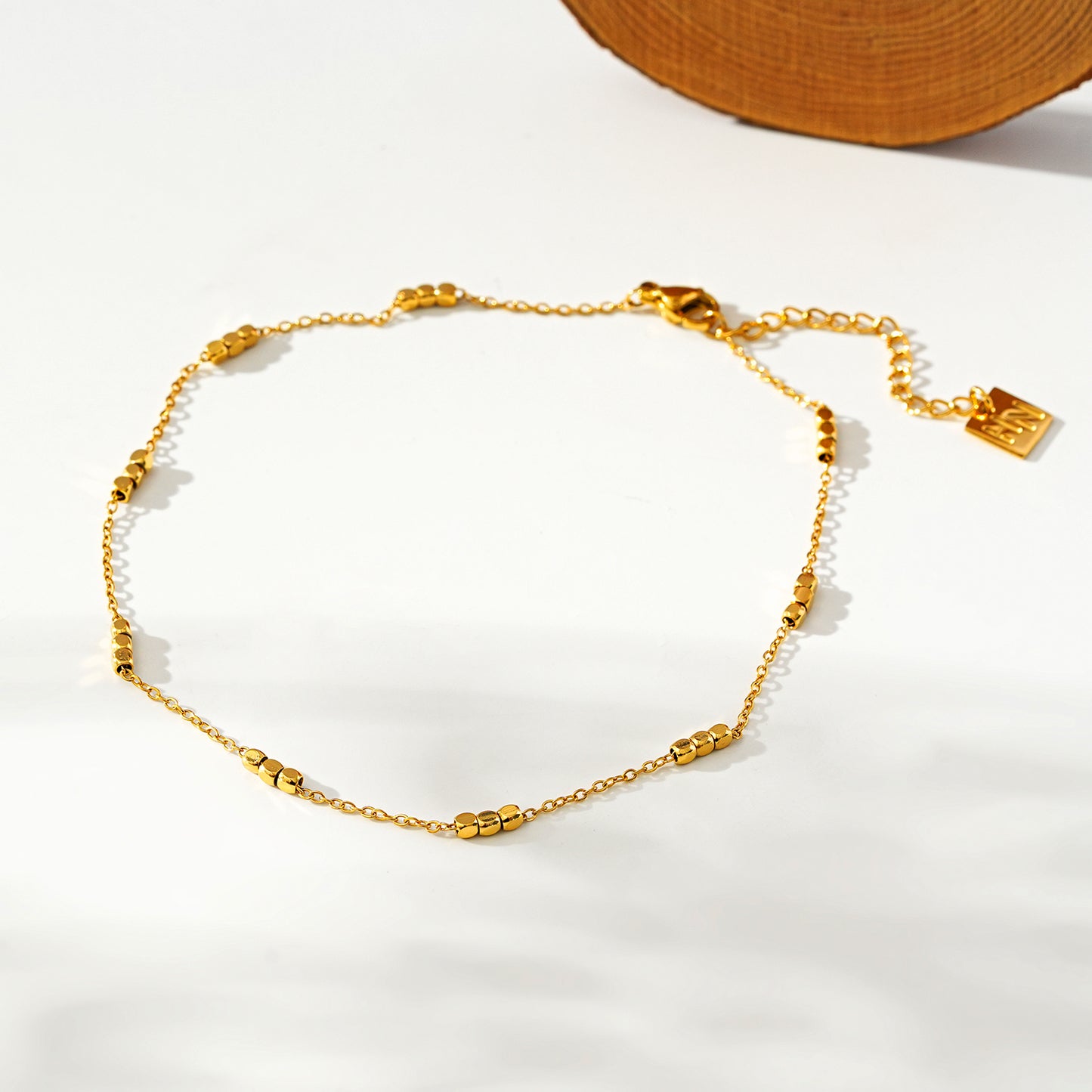 Style RITIKA LG 6333: Tiny Square-Beads Dainty Gold Chain Anklet.