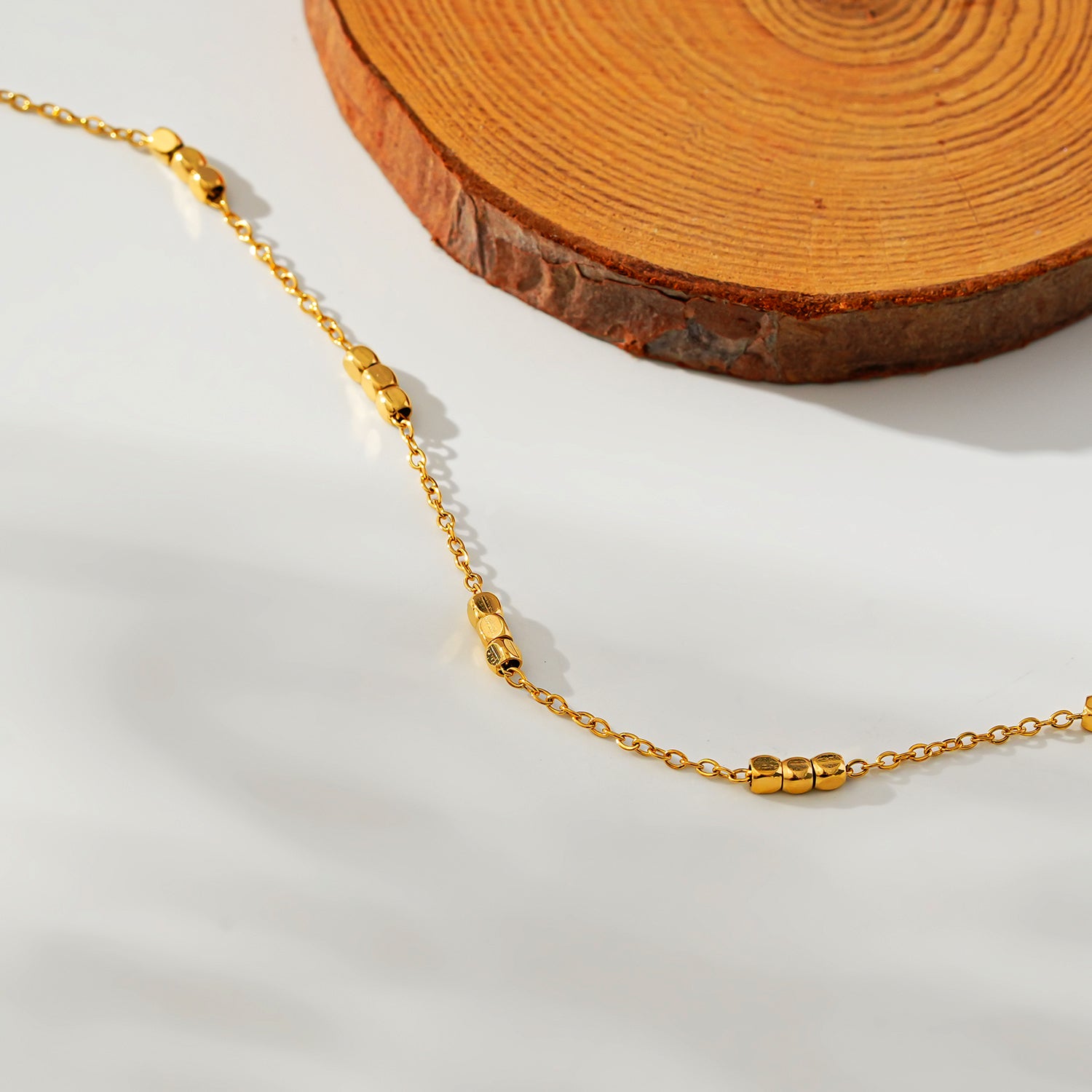 Style RITIKA LG 6333: Tiny Square-Beads Dainty Gold Chain Anklet.