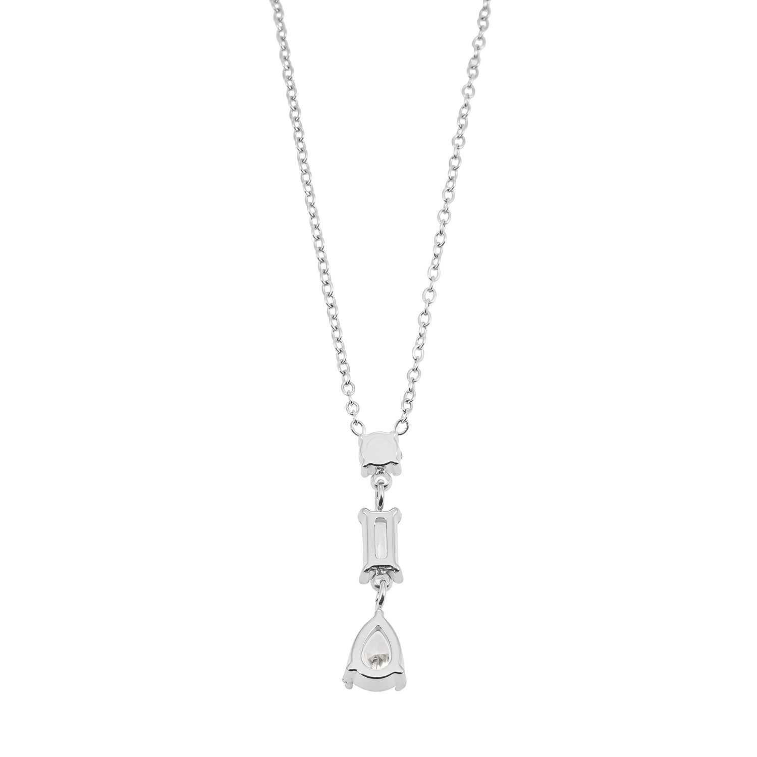 Style ROCHINA Silver:  A Trio of Zirconia Charms Pendant Chain Necklace