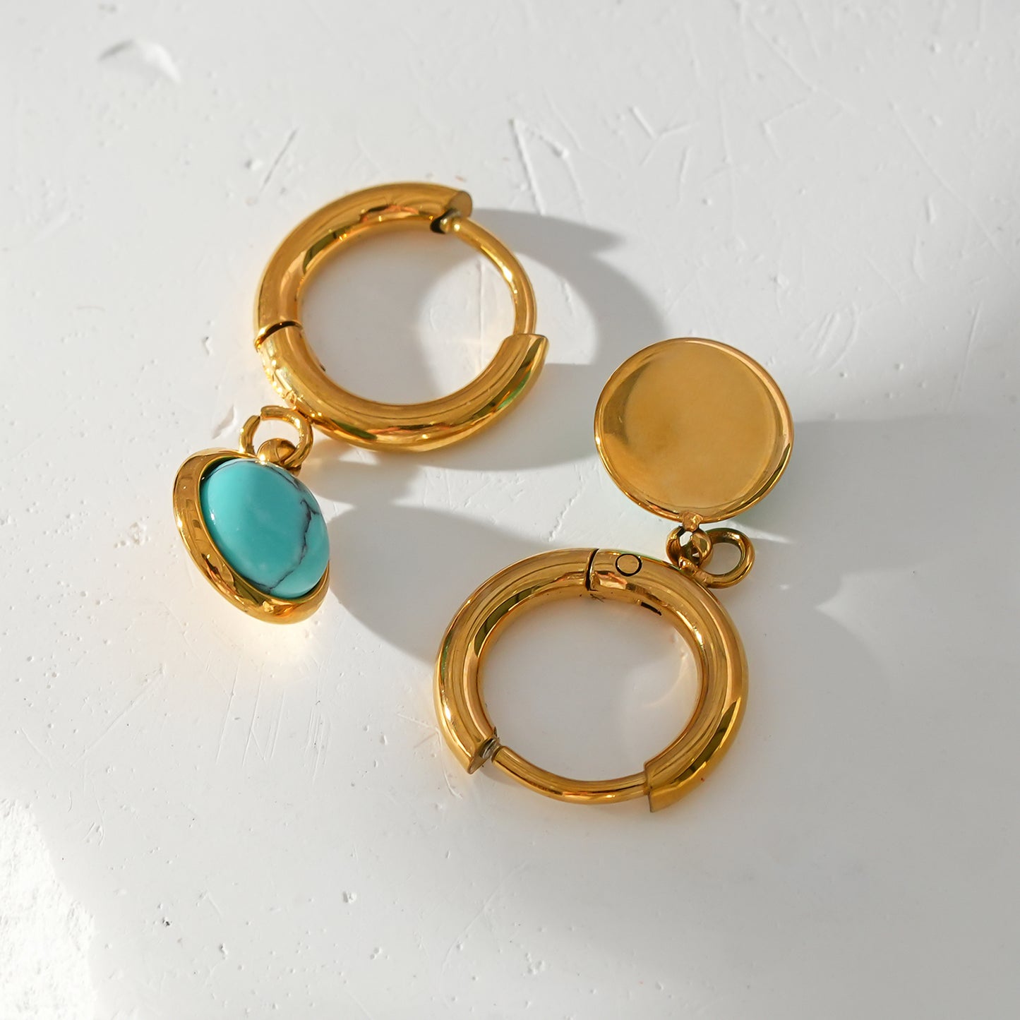 Style SAGRES Gold: Vintage Inspired Natural Stone Drop Hoop Earrings