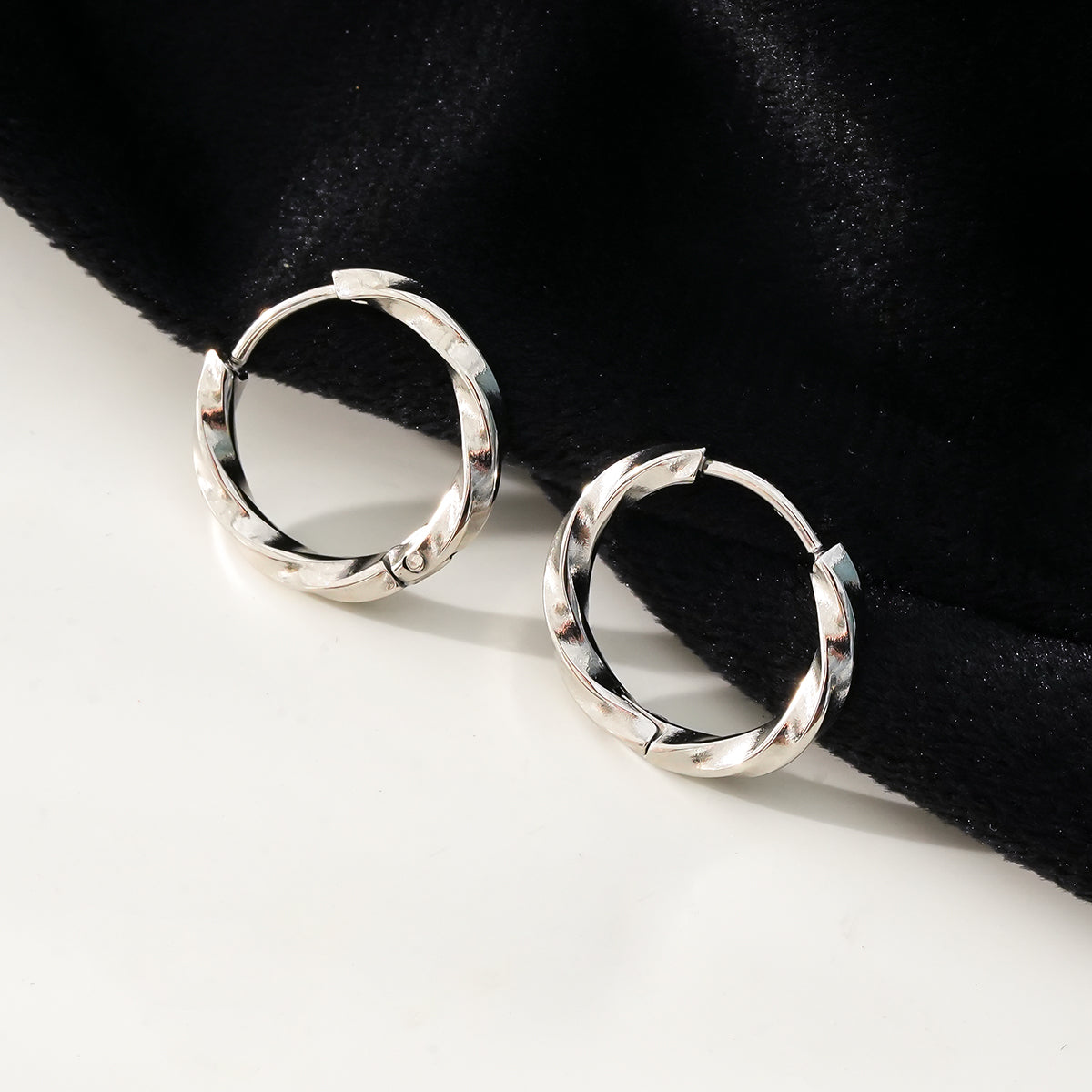 SAYULITA: Modern Elegance Redefined - 18K White Gold Silver-Toned Hoops with 3D Textured Detailing