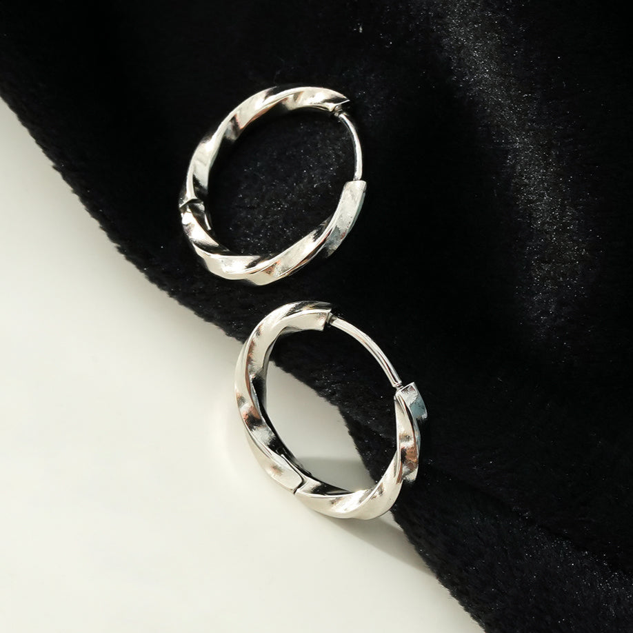 SAYULITA: Modern Elegance Redefined - 18K White Gold Silver-Toned Hoops with 3D Textured Detailing