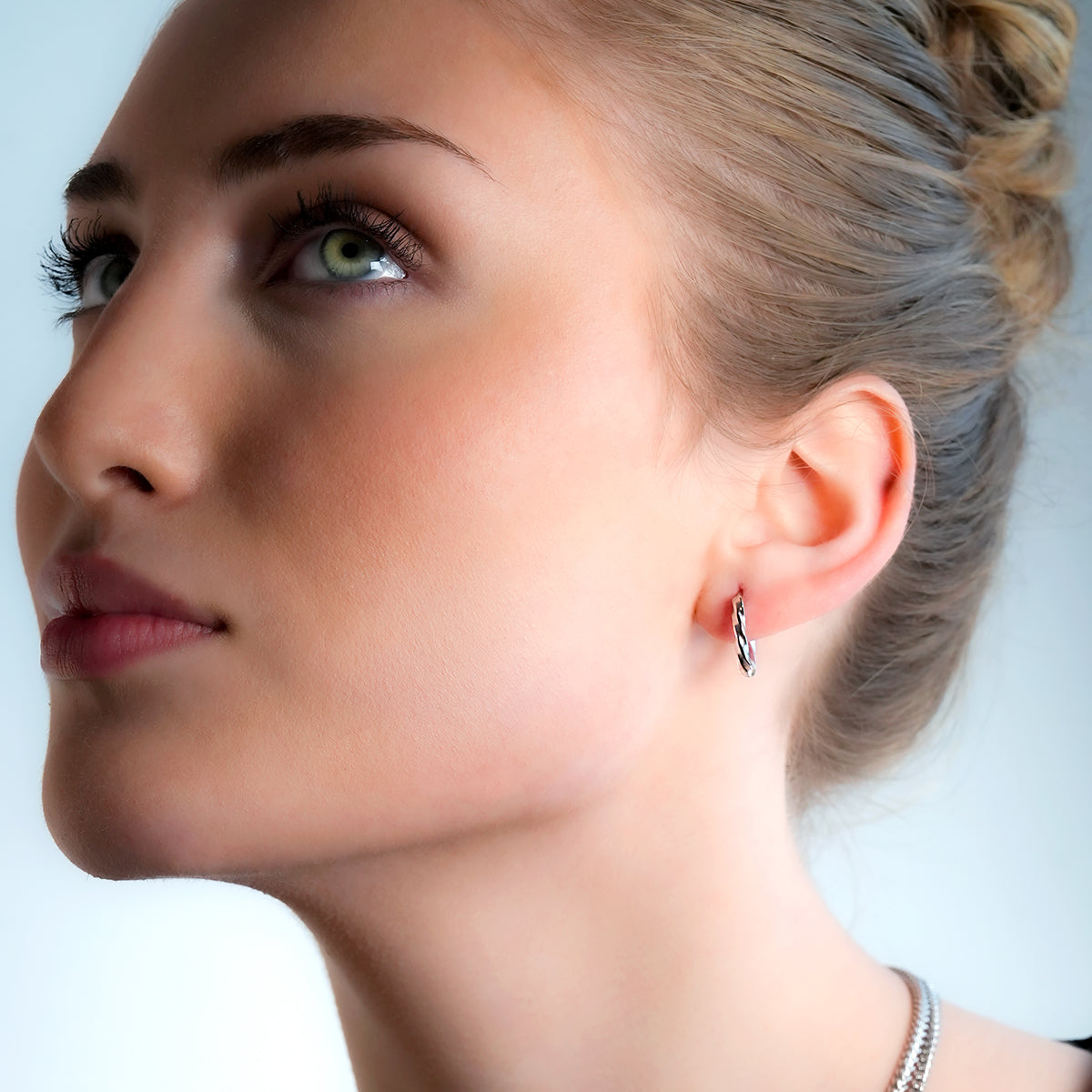 SAYULITA: Modern Elegance Redefined - 18K White Gold Silver-Toned Hoops with 3D Textured Detailing