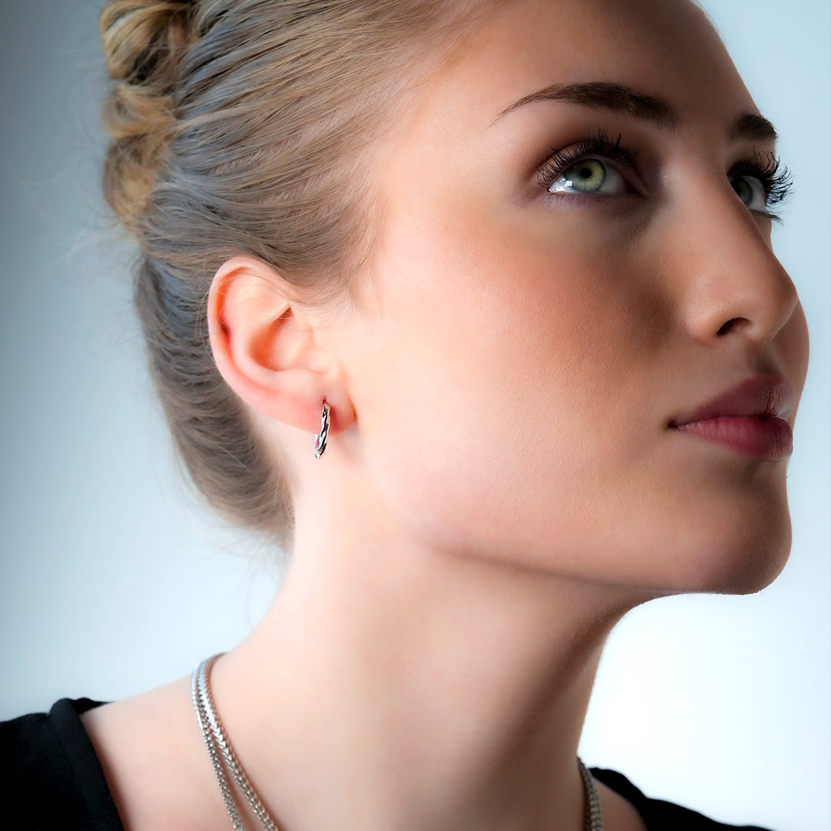 SAYULITA: Modern Elegance Redefined - 18K White Gold Silver-Toned Hoops with 3D Textured Detailing