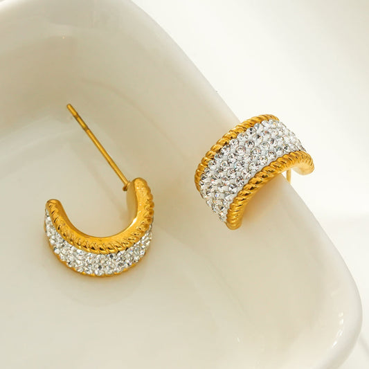 SHEERAN Gold: Dazzle in Timeless Elegance: Quadruple-Row Pavé Zirconia (CZ) Hoop Stud Earrings