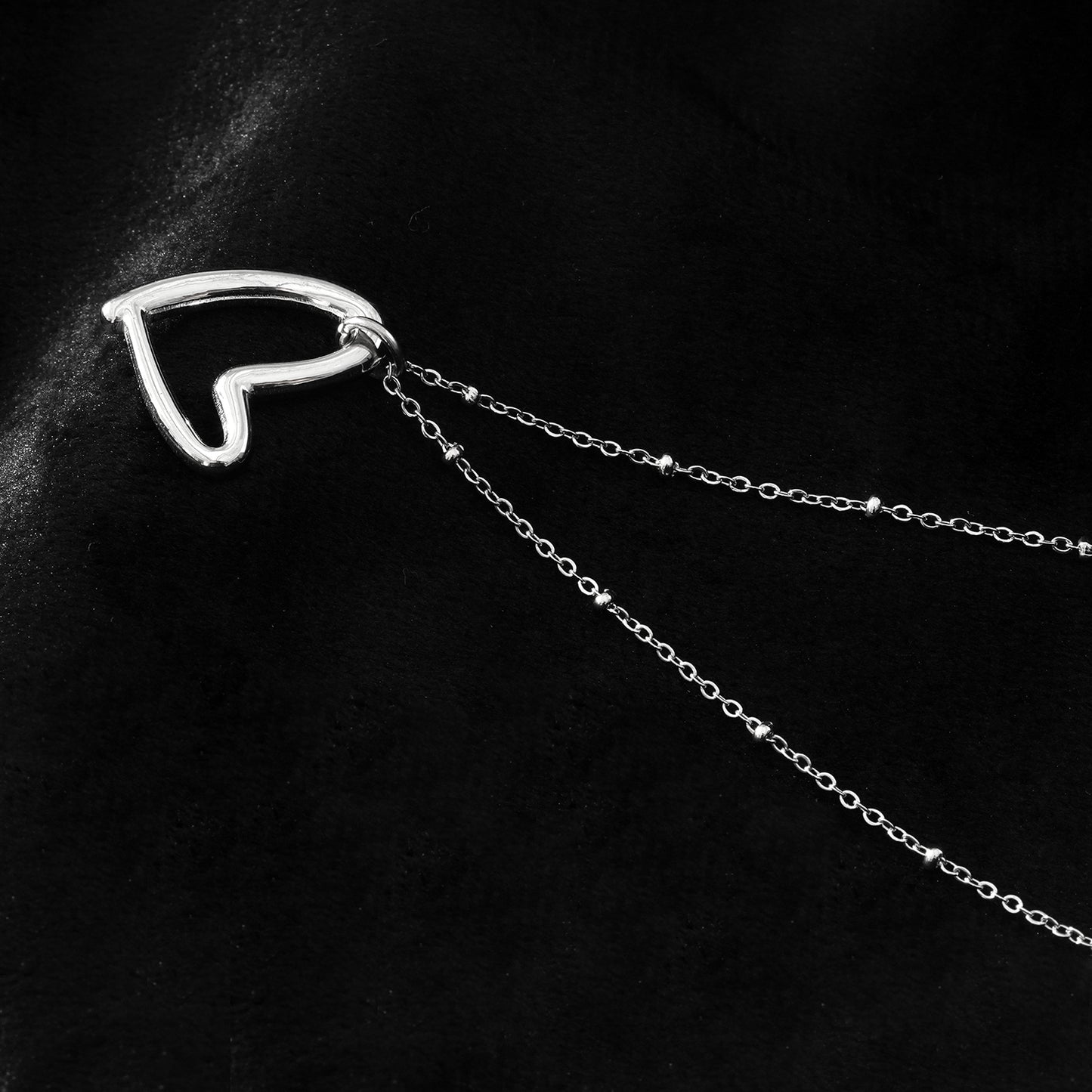 Style SMITTEN: Dainty Beaded Chain Anchoring an Abstract Heart Shaped Pendant in White Gold (Silver Toned)