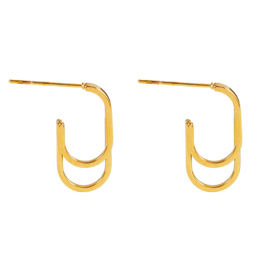 St SIMON Gold: Rounded Corners Double Rectangle Hoop Earrings