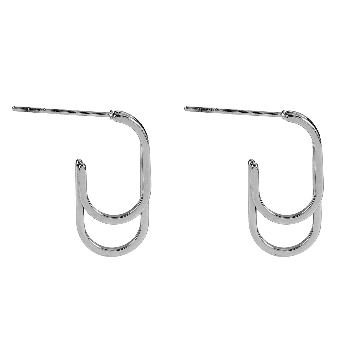 St SIMON White Gold (Silver Toned): Rounded Corners Double Rectangle Hoop Earrings