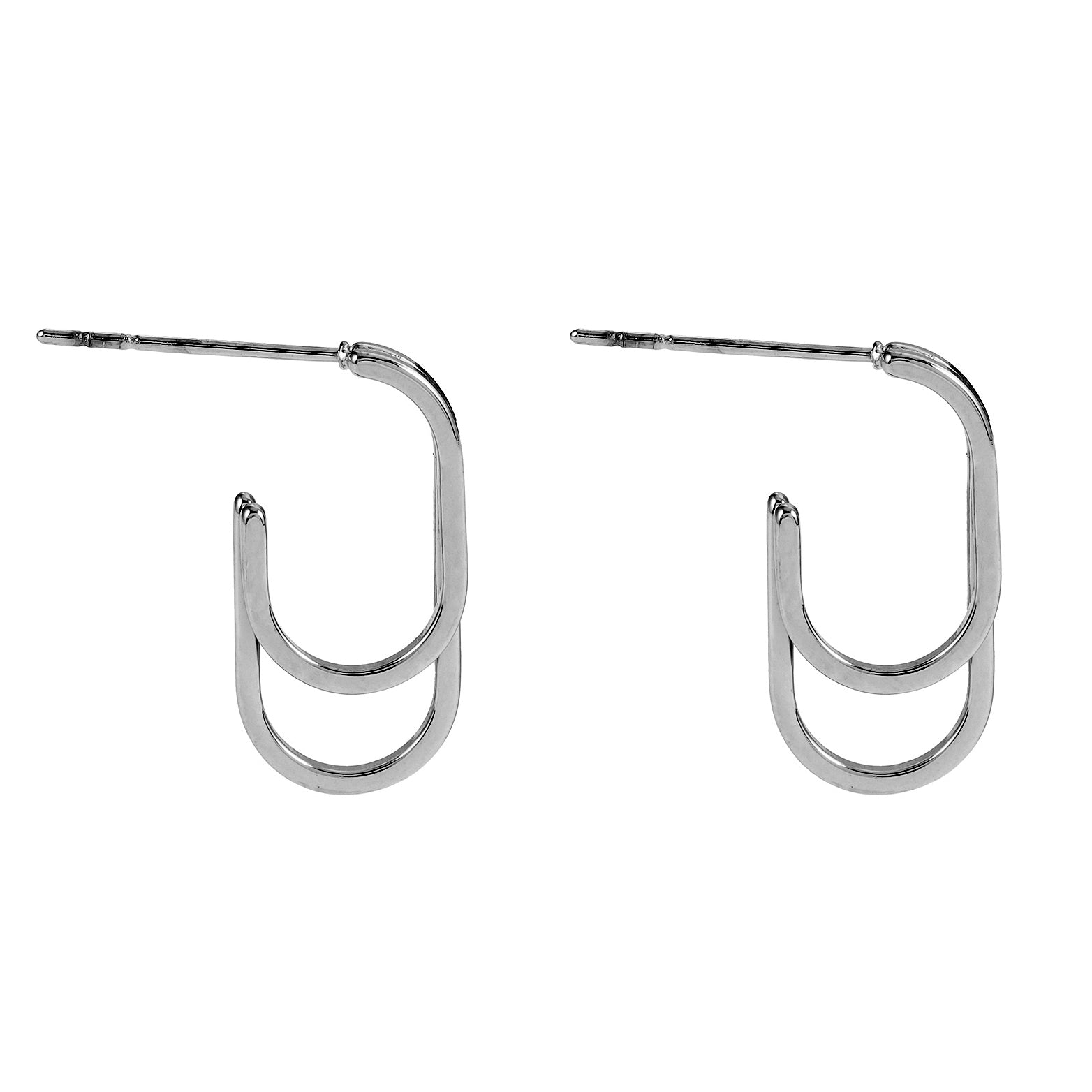 St SIMON White Gold (Silver Toned): Rounded Corners Double Rectangle Hoop Earrings