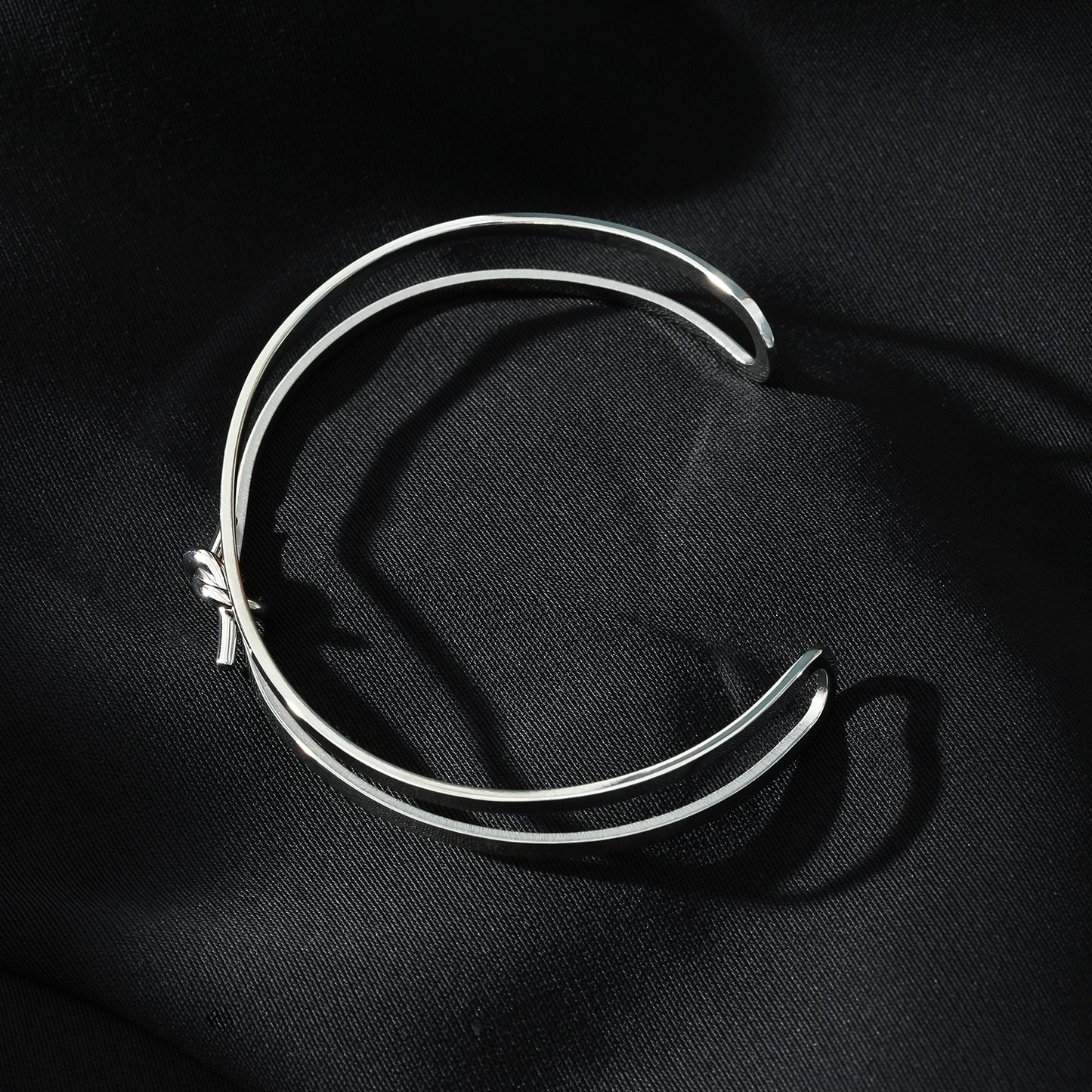 TIED: Knot Detailed Stacked Bracelet in White Gold (Silver Toned)