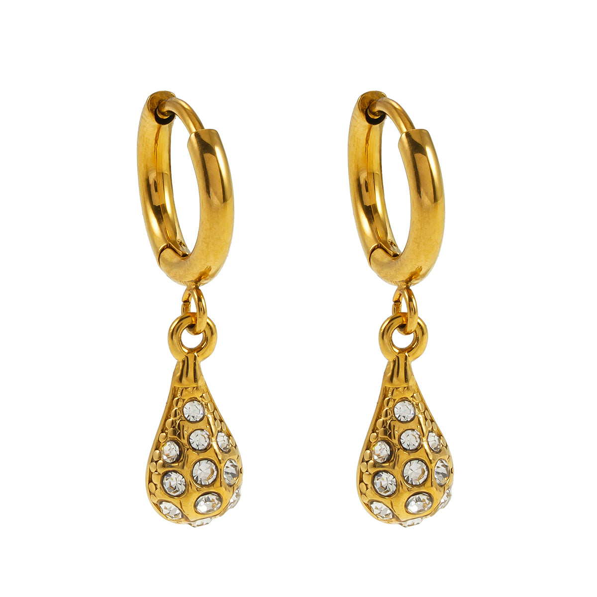 TOAS Gold: Mini Hoops with Zirconia Embedded Pearl Shaped Charm