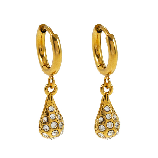 TOAS Gold: Mini Hoops with Zirconia Embedded Pearl Shaped Charm