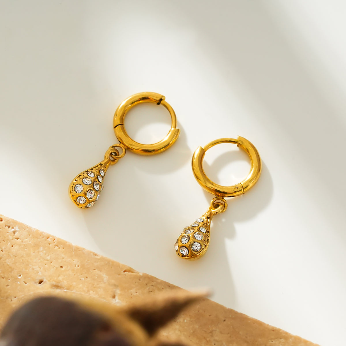 TOAS Gold: Mini Hoops with Zirconia Embedded Pearl Shaped Charm